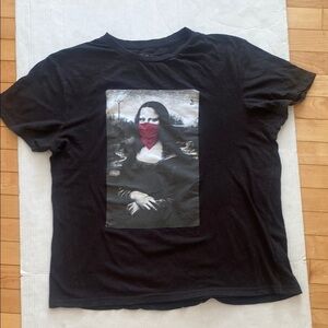 MONA LISA Black Graphic Short Sleeved T-Shirt Size Large
